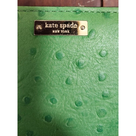 Kate Spade New York Wallet Green Ostrich Embossed Leather Card Holder - Picture 4 of 11